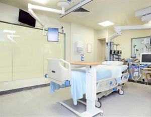 Frosted smart glass in a hospital patient room